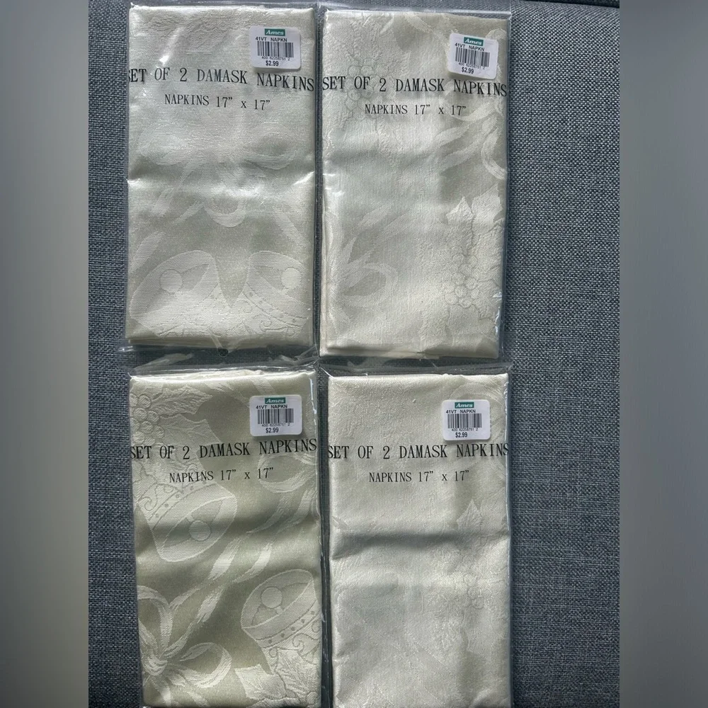 Vintage Ames Damask Christmas Bells Napkins Set of 8